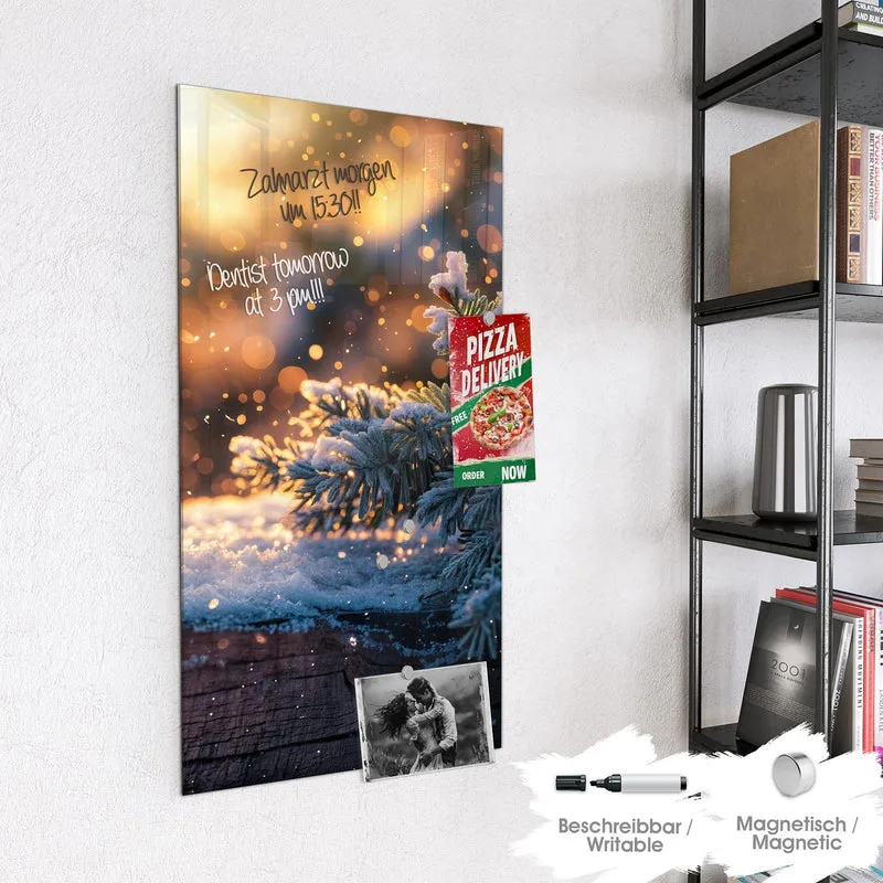 Magnettafel - Tannenzweig im Goldlicht