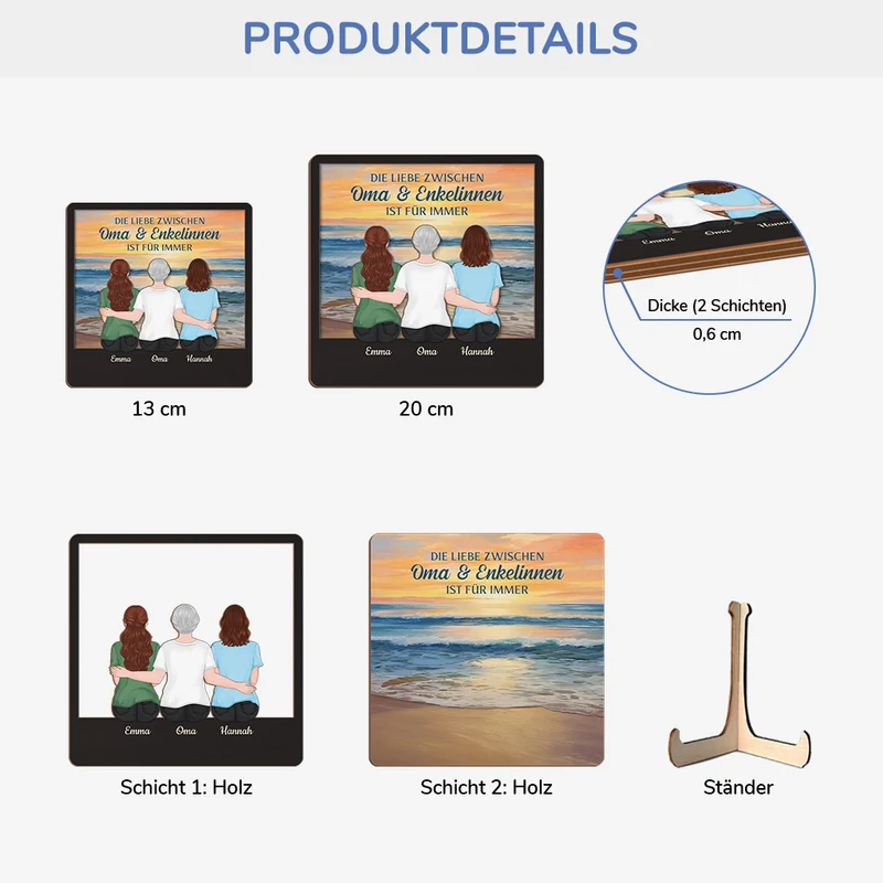 Die Liebe Zwischen ... & ... Ist Für Immer - Personalisiertes Geschenk | Holztafel für Omas/Mamas