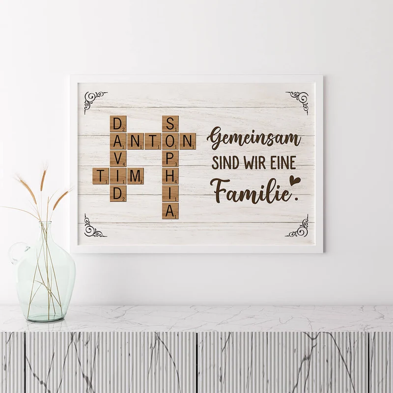 Gemeinsam Sind Wir Eine Familie Kreuzworträtsel - Personalisiertes Geschenk | Poster für die Familie