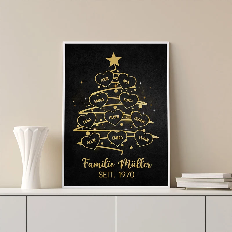 Weihnachtsbaum Mit Herzen - Personalisierte Geschenke | Poster für Familie Weihnachten